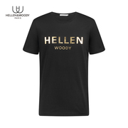 hellen&woody奢侈品男装，2023夏季品牌字母，烫金纯棉休闲t恤男