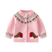 女童毛衣粉色小鸡宝宝开衫婴儿，毛衣外套上衣时尚针织洋气秋装线衣