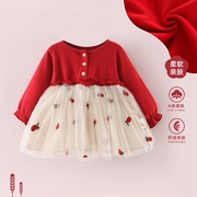 女童周岁礼服公主裙夏季女宝宝红色洋气连衣裙，一岁女孩衣服抓周宴