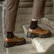 村哥迪郎原创设计棕色大头松糕厚底齿轮鞋男士6cm增高皮鞋欧美风