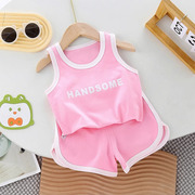 女童粉红色夏天两件套休闲套装2024夏季儿童宝宝婴儿背心短裤