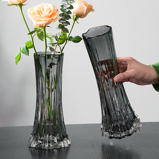 简约轻奢创意玻璃花瓶透明高级感水养鲜花插花瓶，客厅餐桌装饰摆件