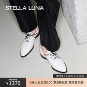 STELLA LUNA女鞋春夏英伦风平底单鞋尖头链条系带真皮乐福鞋