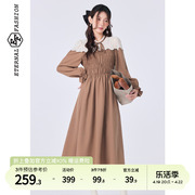 EF2023秋季法式田园风蕾丝拼接打缆连衣裙小众设计感收腰长裙