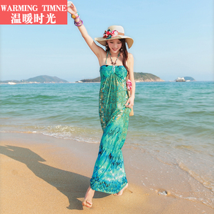 挂脖沙滩裙女波西米亚长裙抹胸显瘦海边度假泰国巴厘岛连衣裙