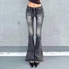 美式复古低腰牛仔裤女性感，修身显瘦弹力，y2k裤子直筒拖地喇叭长裤