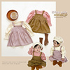 0-3岁女宝宝圆点背带裙套装韩版女童针织泡泡袖上衣背带裙两件套