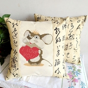 新图十二生肖之爱心小老鼠十字刺绣米色绣布印图抱枕套件设计订做