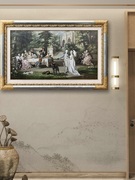 欧式别墅手绘油画玄关壁炉挂画简欧有框画洛可可宫廷画古典人物画