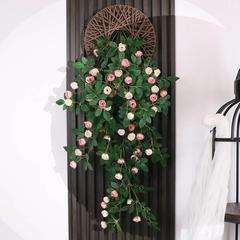 仿真玫瑰花藤吊兰墙面遮挡壁挂墙上装饰绿植假花藤条墙壁挂花吊花