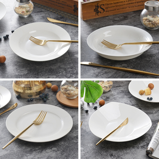 纯白骨瓷盘子多款器型白色方形，平盘牛排盘凉菜，盘圆形汤盘饭盘