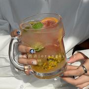 大容量玻璃水果茶杯带把莫吉托杯夏季果汁冷饮杯家用饮料喝水杯子