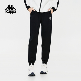 Kappa卡帕针织休闲裤2024女春简约运动裤黑色长裤小脚卫裤