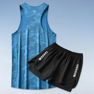 跑步套装男健身衣服田径，体育背心运动马拉松，训练夏季冰丝速干装备