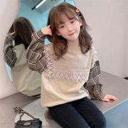 春款女童卫衣假两件套中小童女孩韩版洋气蕾丝花边套头衫上衣外穿