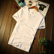 男士短袖t恤夏季潮流v领纯棉，体桖韩版潮牌男装半袖白色衣服打底衫