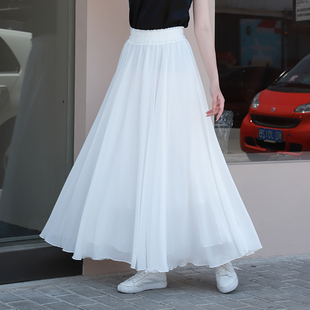 雪纺裙子白色半身裙，女夏季2024下半身长款，白裙小个子半裙长裙
