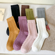 羊绒加厚秋冬季保暖中筒袜子女麻花潮，ins百搭纯色简约短袜