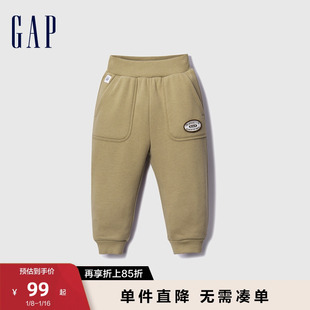 Gap男幼童秋冬季LOGO宽松天鹅绒束脚裤儿童装运动裤785558