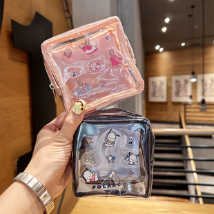 卡通茉莉兔方形pvc印花透明化妆包外出旅行便携小物收纳包