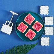 100克方形桃山皮花纹冰皮月饼，模具手压式绿豆糕模型印具烘焙工具