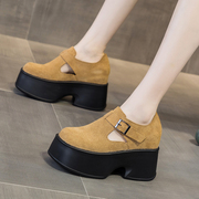 欧洲站马丁鞋厚底磨砂皮女鞋增高11厘米方头粗跟短靴坡跟女鞋