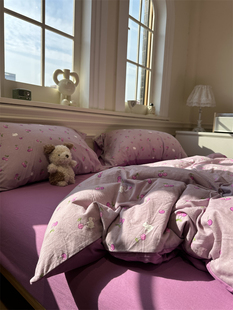 软糯舒适小兔子全棉针织紫樱桃四件套1.5m1.8米超柔软三件套宿舍