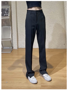 黑色休闲西装裤女春夏季高级感设计感小众高腰垂感窄版直筒裤