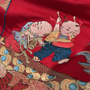 百子图新中式新婚庆(新婚庆，)床品被套四件套结婚全棉纯棉陪嫁红色床上用品