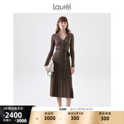 Laurel 春季 羊毛绒V领系带收腰放摆连衣裙女 LWD342M18900