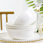 4个纯白中式骨瓷6寸面碗泡可带盖面碗陶瓷，餐具家用大瓷碗汤碗饭碗