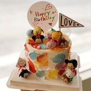 卡通生日蛋糕装饰摆件米奇米妮维尼熊玩具叠叠乐蛋糕，摆件q版装饰