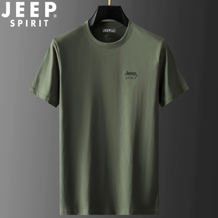 jeep吉普短袖t恤男装，夏季纯棉圆领简约休闲半袖体恤薄款上衣2023