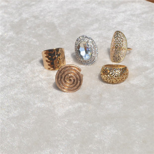 青岛货欧美夸张可调节几何大宝石戒指原创手工宝石食指戒指环个性
