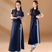 韩系运动休闲套装女蝴蝶结T恤上衣2024夏季半身裙气质两件套