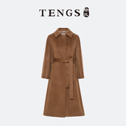 tengs滕氏女装2024春季经典驼色，羊毛大衣简约通勤关门领廓形大衣