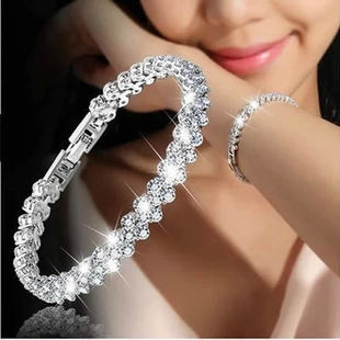 欧美罗马手链女锆石水晶手镯环镶钻时尚饰品满钻潮流女士手环