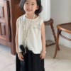 韩系童装2024夏季女童背心黑色字母无袖圆领套头上衣百搭洋气
