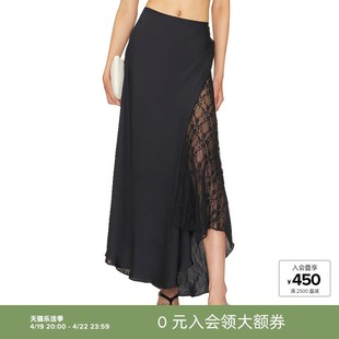 freepeople黑色半身裙蕾丝，镶条设计感裙子revolve时尚小众
