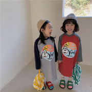 女童长袖连衣裙春季儿童t恤裙子韩版女孩卡通洋气卫衣裙