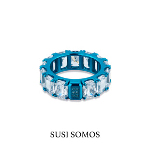 年货好物SUSI SOMOS 李斯丹妮同款 S925银排戒蓝方钻齿轮戒指
