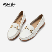 Walker Shop豆豆鞋女2024春秋舒适真皮女士皮鞋软皮软底单鞋