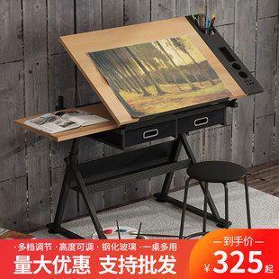可升降书画绘画桌画图画案美术，制图绘图桌，美式书桌油画工作台桌子