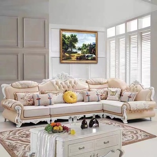 欧式布艺沙发组合小户型转角，简欧可拆洗科技布客厅(布，客厅)家具套装整装