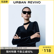 ur秋冬季女装时尚休闲魅力，紧身v领丝绒，长袖t恤uwg430085