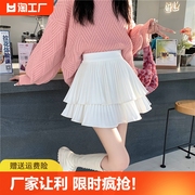 小个子a字半身裙2023夏季女高腰，显瘦白色蛋糕蓬蓬百褶短裙子