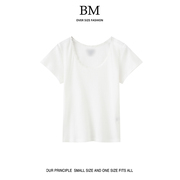 BM Fashion 纯欲蕾丝花边领短袖T恤女bm春季甜辣风性感修身潮