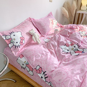卡通超萌Hellokitty猫四件套床上用品粉色蝴蝶结学生宿舍三件套女