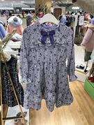 韩国中大童装 春女童百搭紫色印花雪纺连衣裙 儿童公主裙