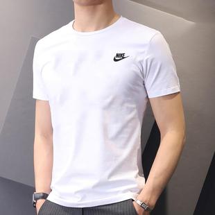 Nike耐克白色T恤男上衣2024夏棉质透气训练短袖运动服AR4999